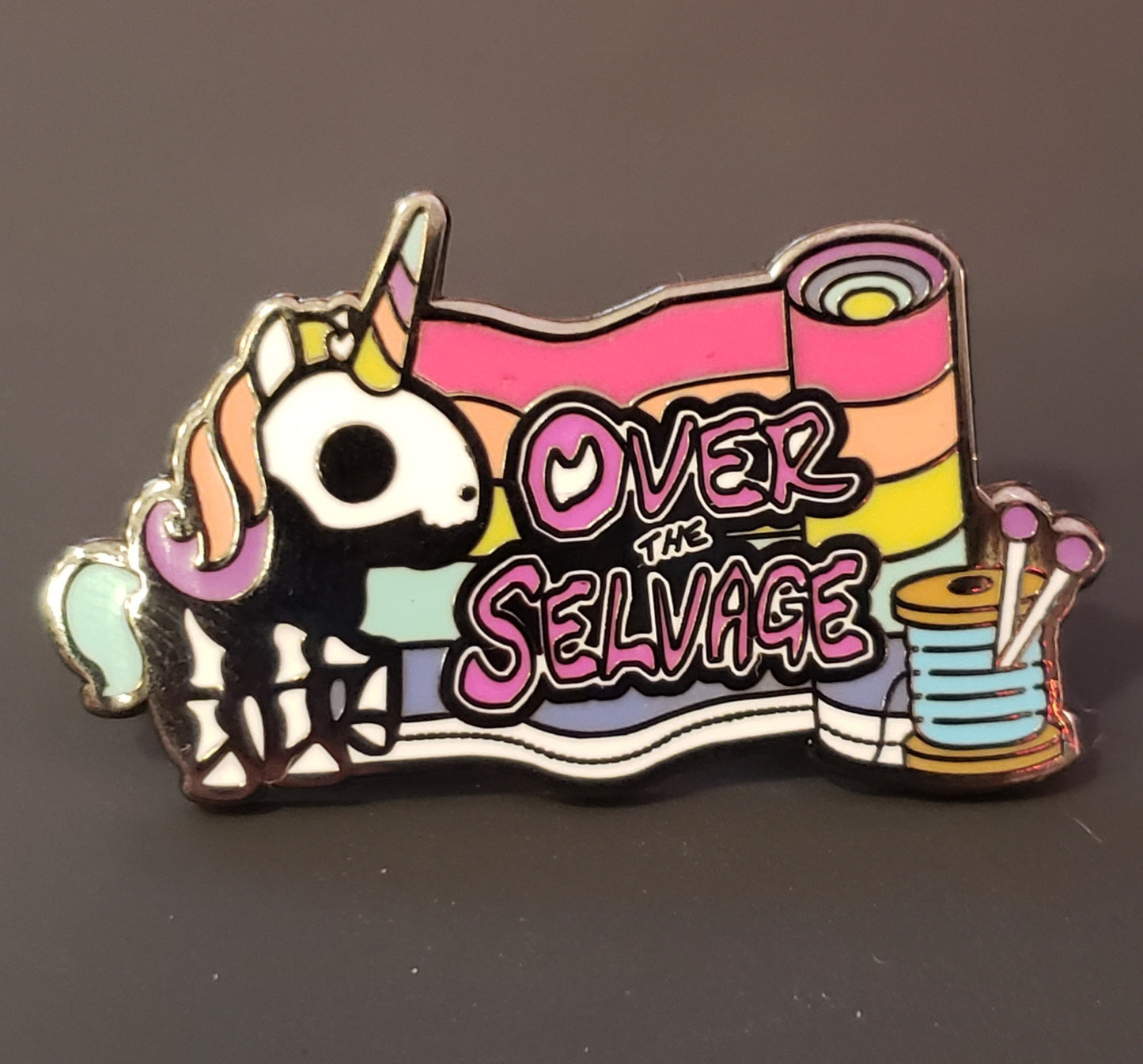 Over the Selvage Hard Enamel Pin Retail